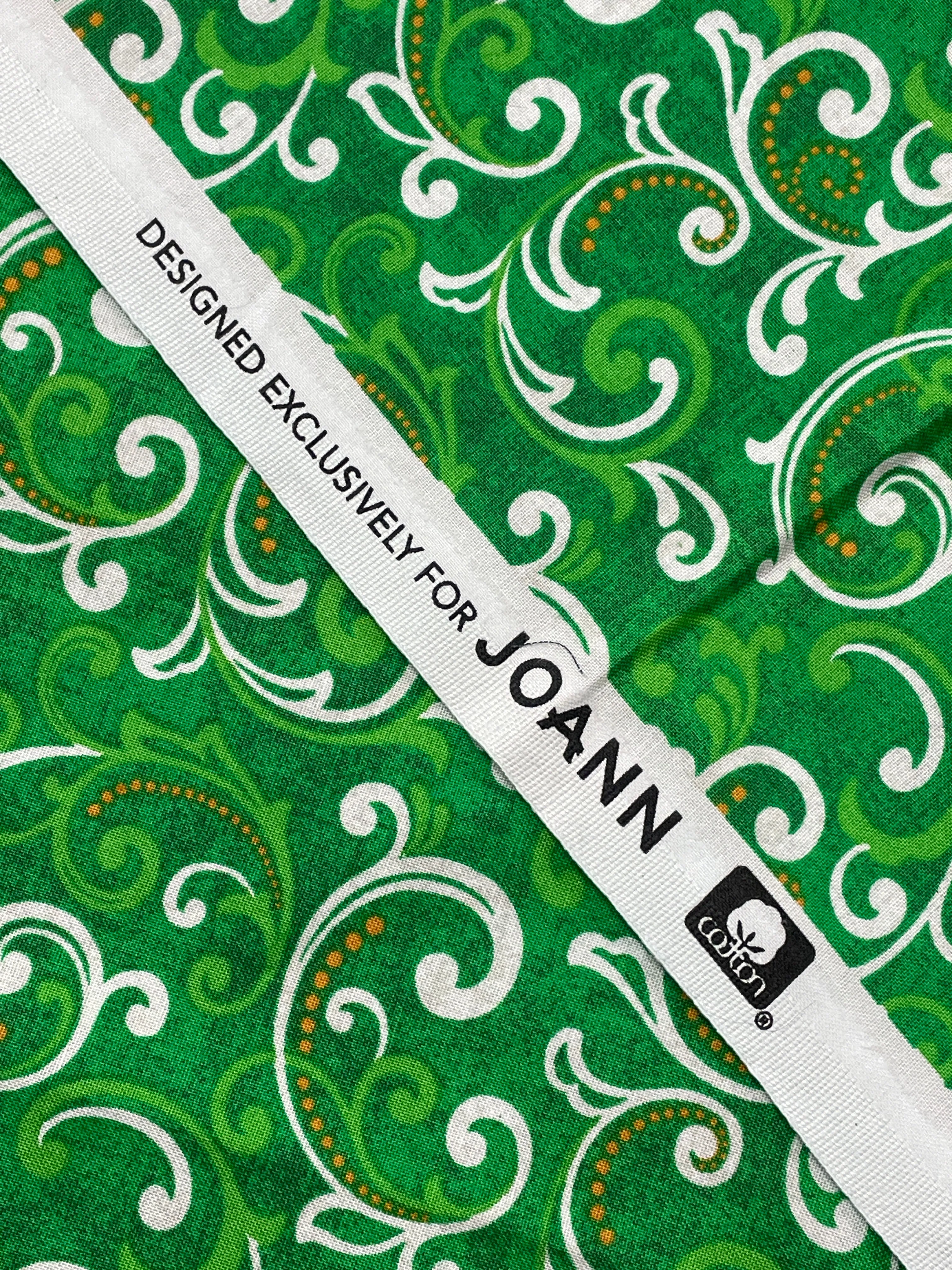 1 YD Quilting Cotton - Green with Green and White Filigree