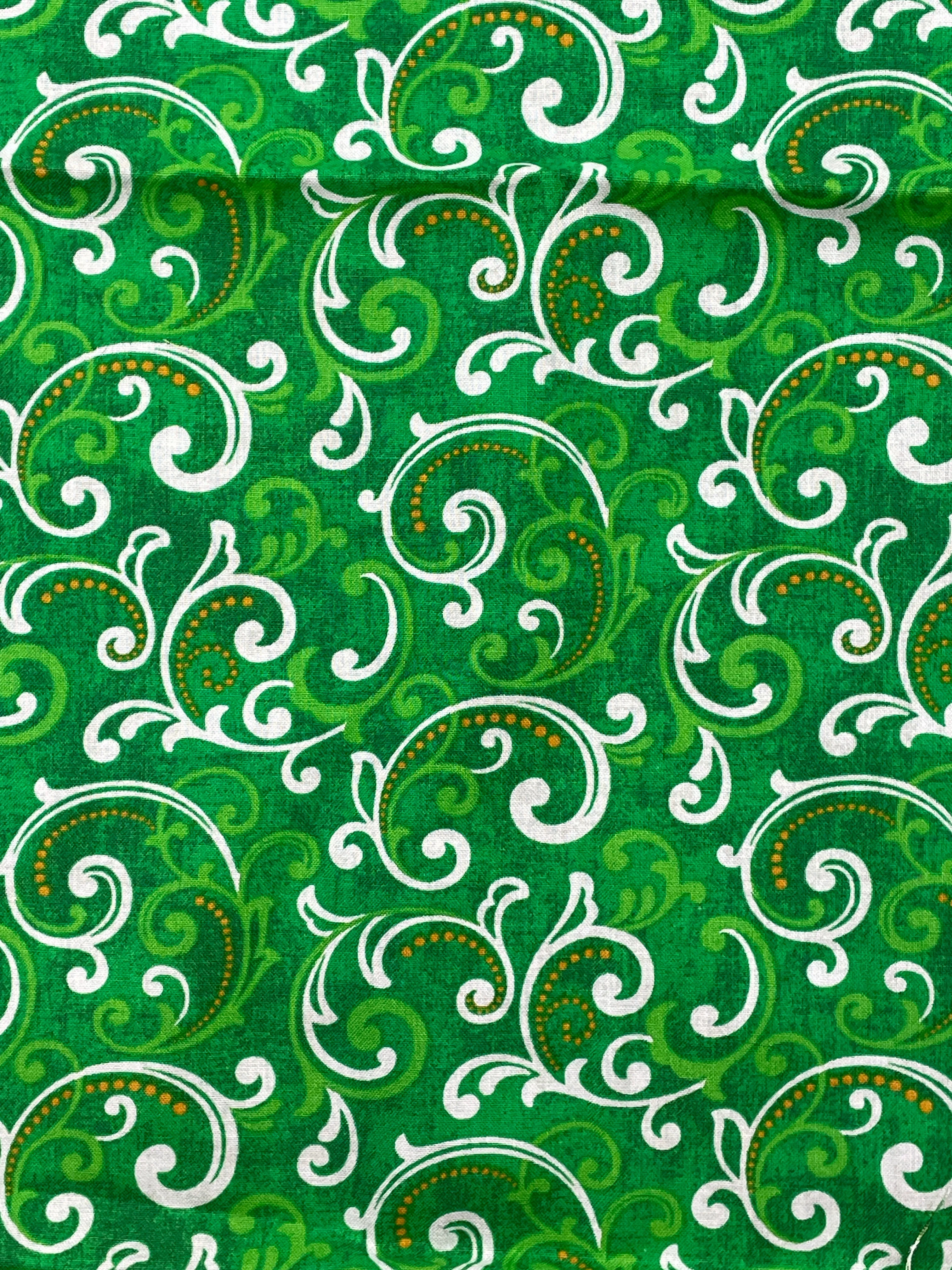 1 YD Quilting Cotton - Green with Green and White Filigree