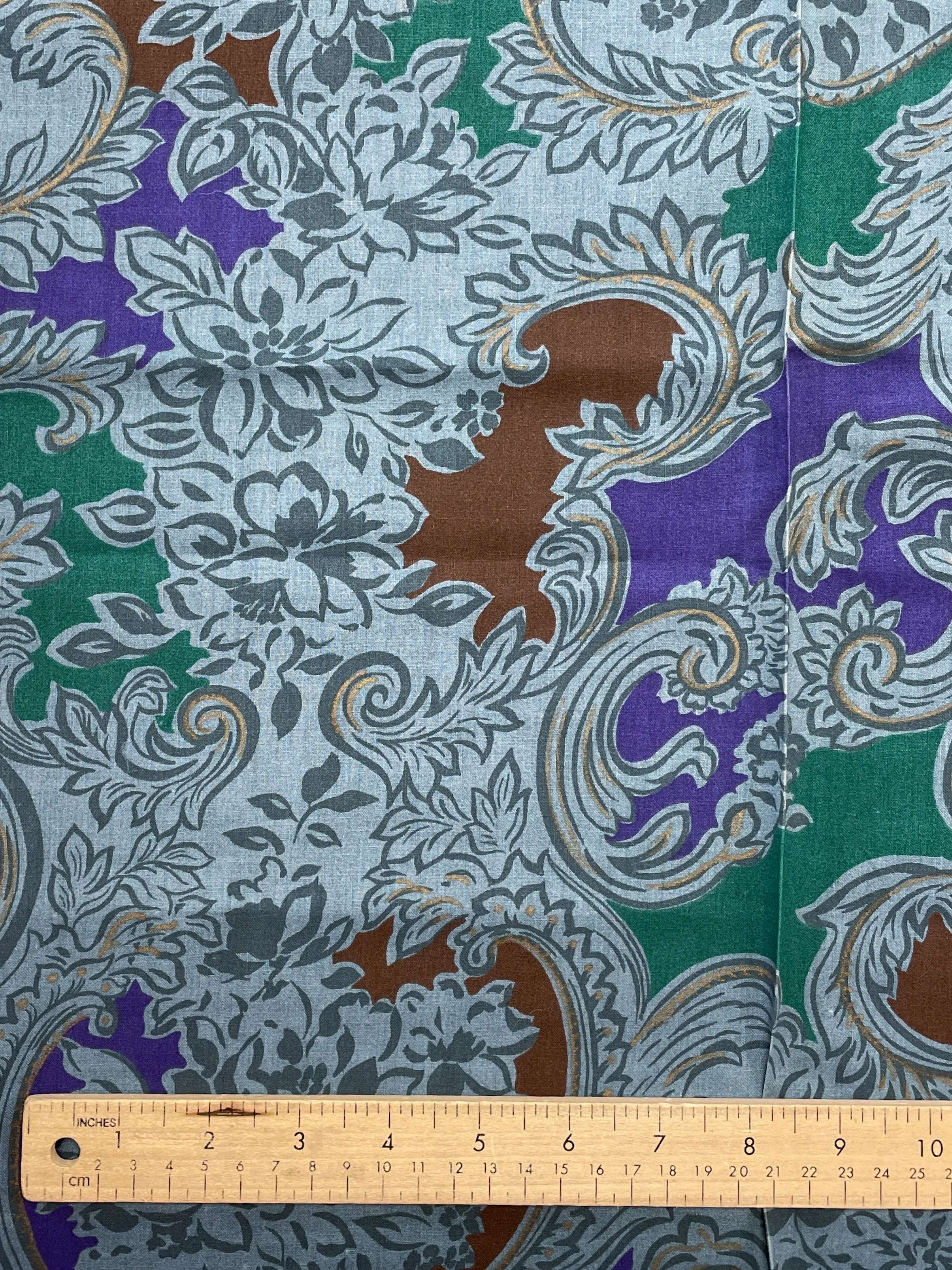 2 1/2 YD Quilting Cotton - Blue with Gray Flowers and Patches of Color
