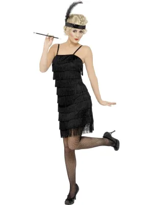 20's Black Fringe Flapper Costume Dress Adult