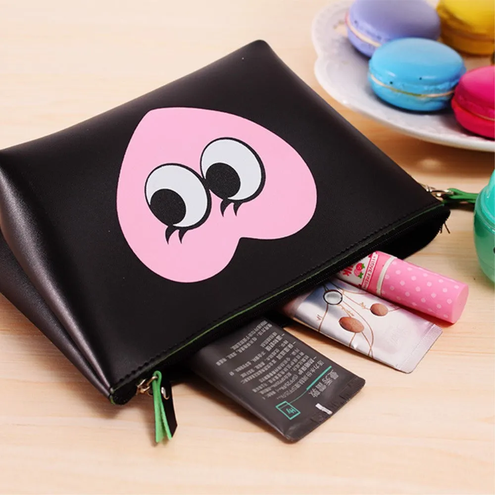 (22x16x5cm) Cosmetic Make Up Bag Necessaire Organizer Bag with Motif Print - Black / Pink