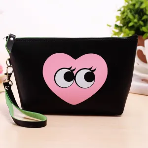 (22x16x5cm) Cosmetic Make Up Bag Necessaire Organizer Bag with Motif Print - Black / Pink