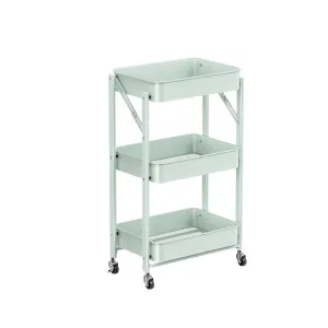 3-Tier Foldable Trolley Organizer Rack With Wheels Blue