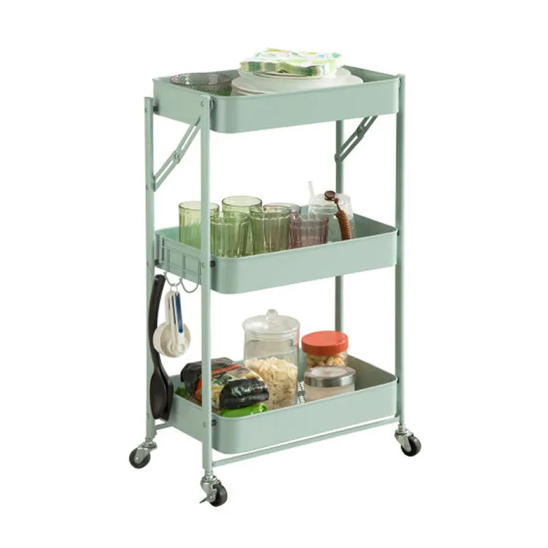 3-Tier Foldable Trolley Organizer Rack With Wheels Blue