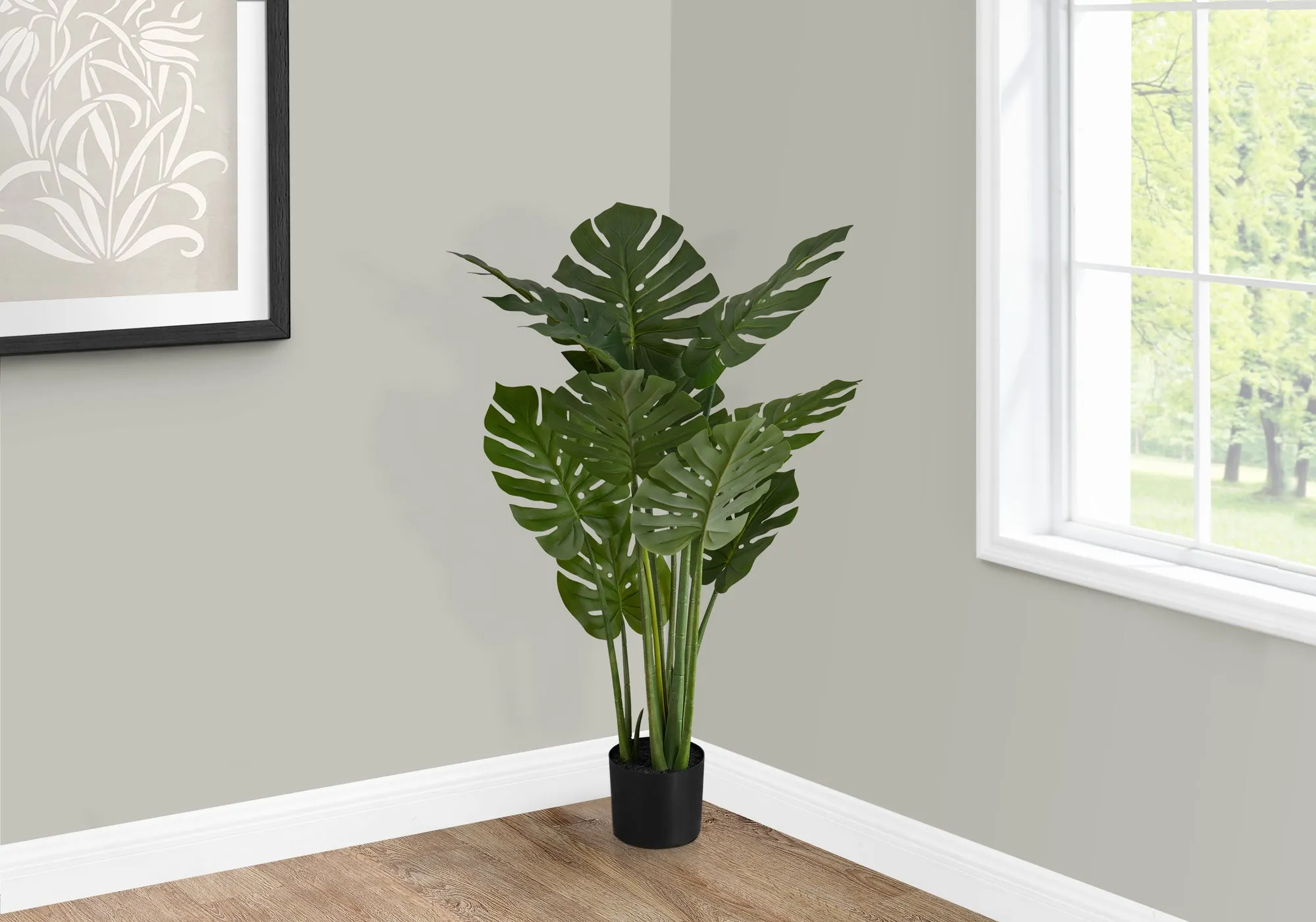 45" Tall Monstera Tree: Indoor Decorative Greenery, Black Pot - Perfectly Mimics Natural Green Leaves