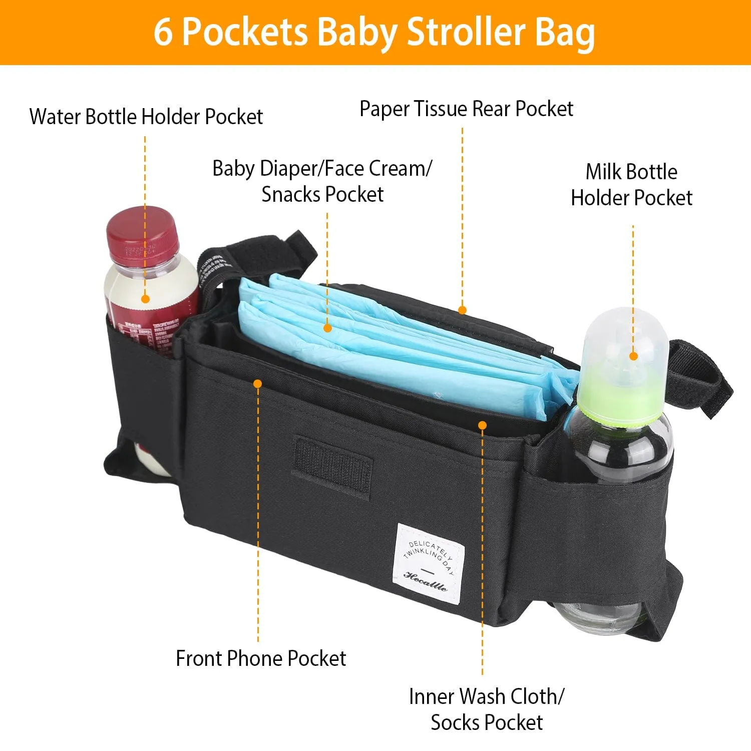 6-Pockets Baby Trolley Bag with Cup Holder