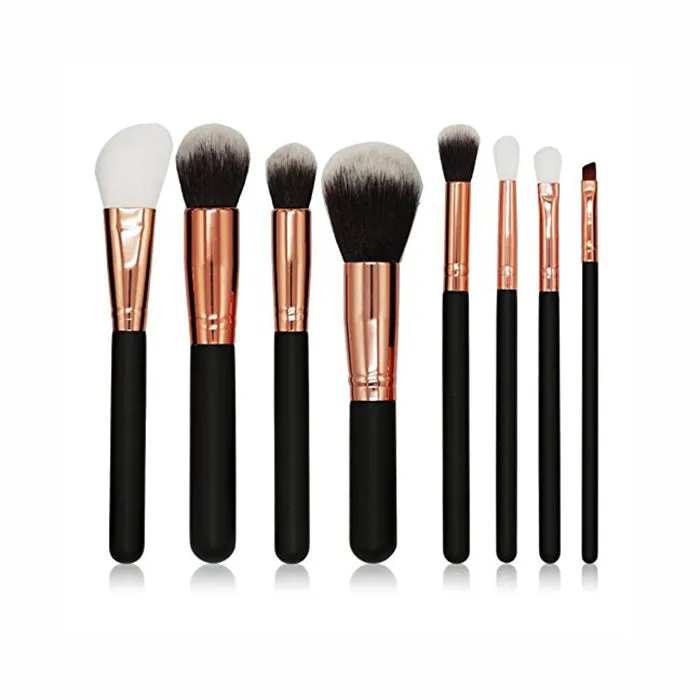 8 Pieces Professional Makeup Brushes, Blusher, Eye Shadow Brushes Set with Zipper Bag - Black