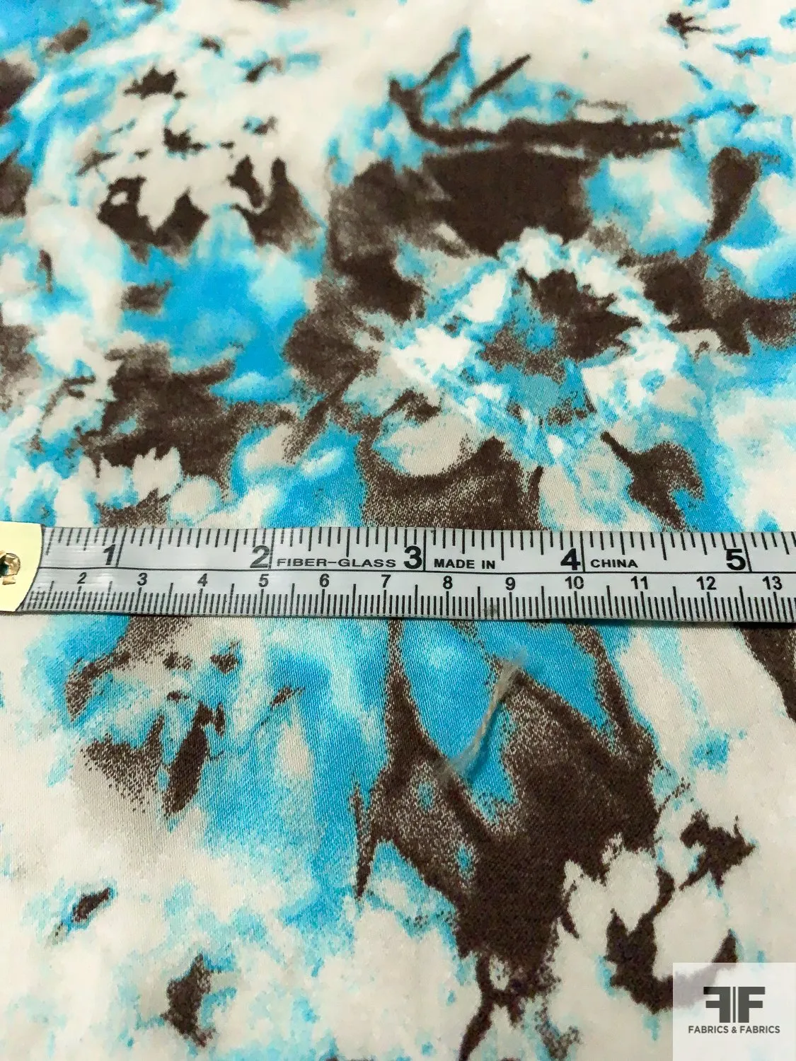 Abstract Tie-Dye Printed Stretch Cotton Sateen - Turquoise / Brown / Off-White