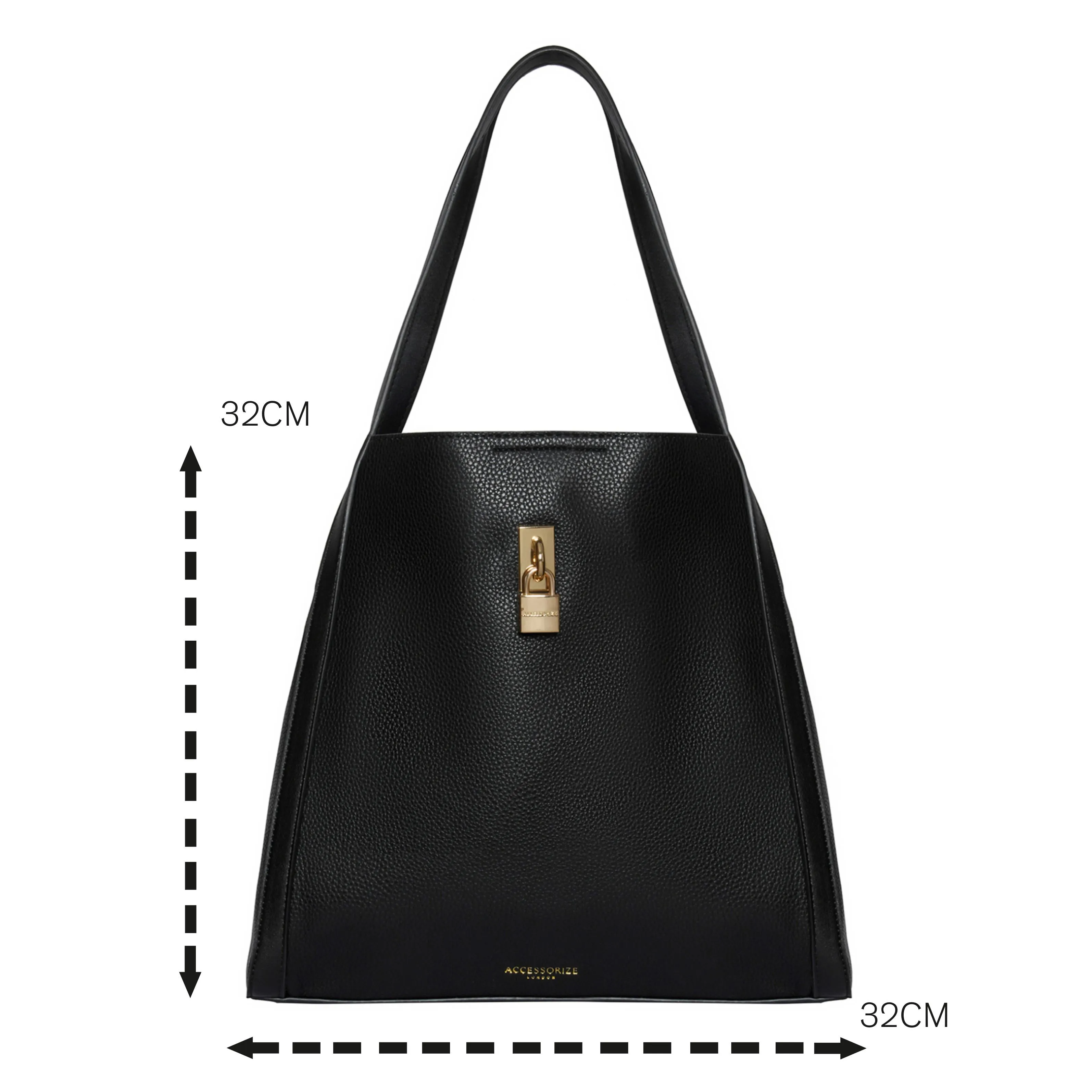 Accessorize London Women's Faux Leather Black Padlock Shoulder Bag