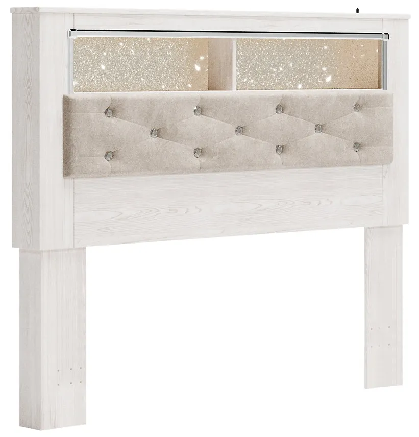 Altyra Queen Bookcase Headboard Bed with Mirrored Dresser, Chest and 2 Nightstands