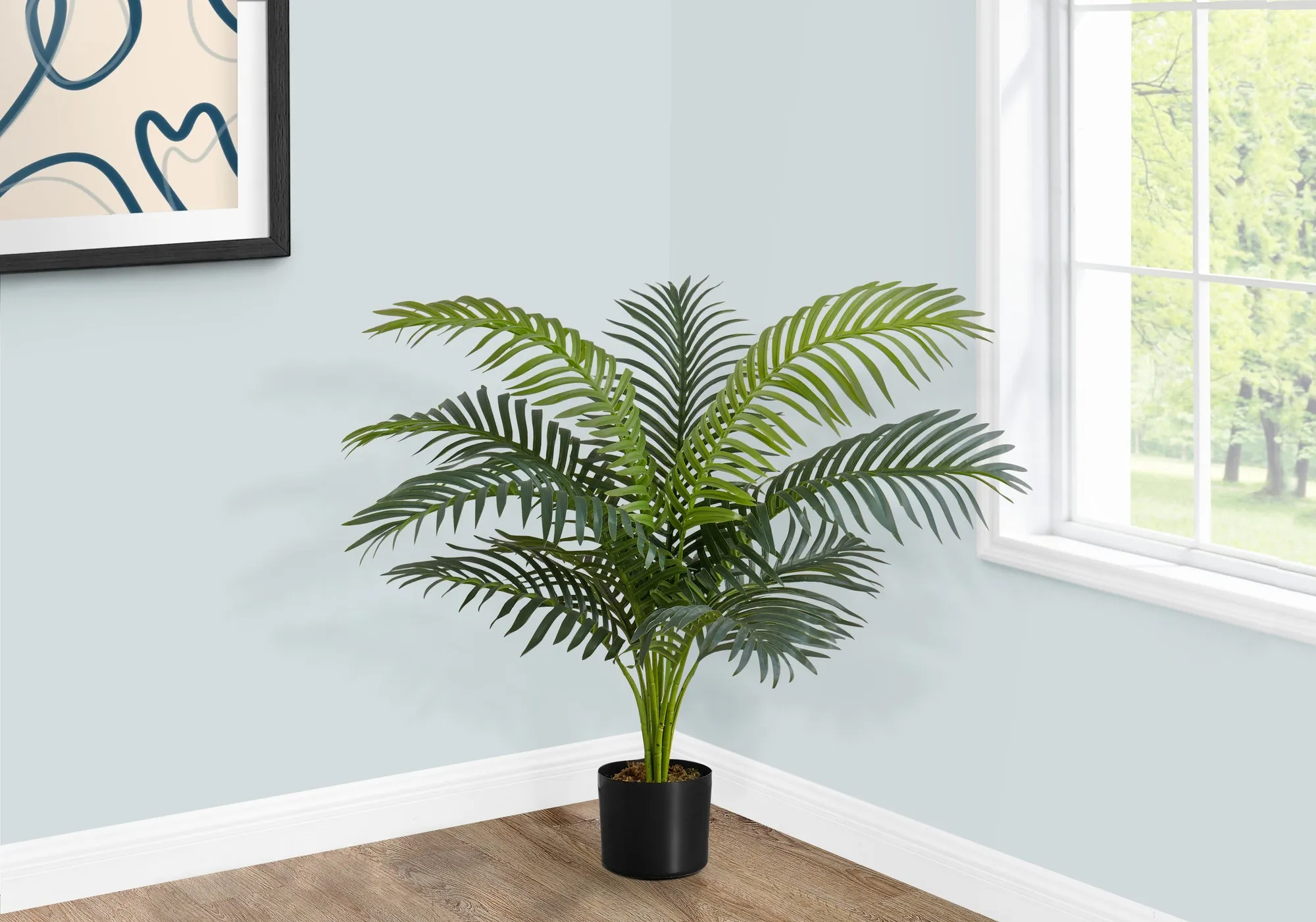 Artificial Plant, 34" Tall, Palm Tree, Indoor, Faux, Fake, Floor, Greenery, Potted, Real Touch, Decorative, Green Leaves, Black Pot