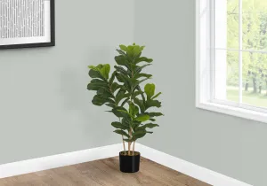 Artificial Plant, 41" Tall, Fiddle Tree, Indoor, Faux, Fake, Floor, Greenery, Potted, Real Touch, Decorative, Green Leaves, Black Pot