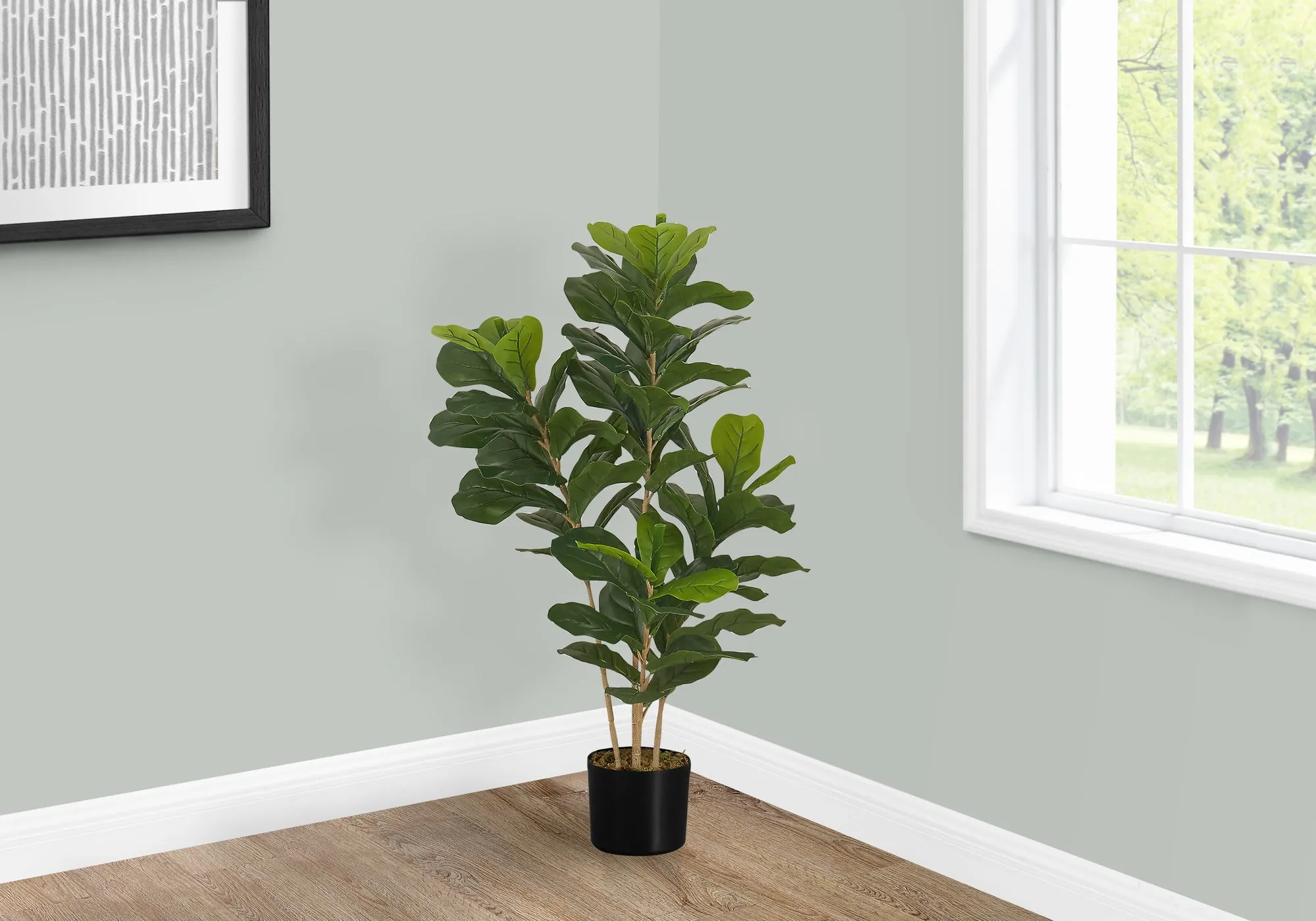 Artificial Plant, 41" Tall, Fiddle Tree, Indoor, Faux, Fake, Floor, Greenery, Potted, Real Touch, Decorative, Green Leaves, Black Pot