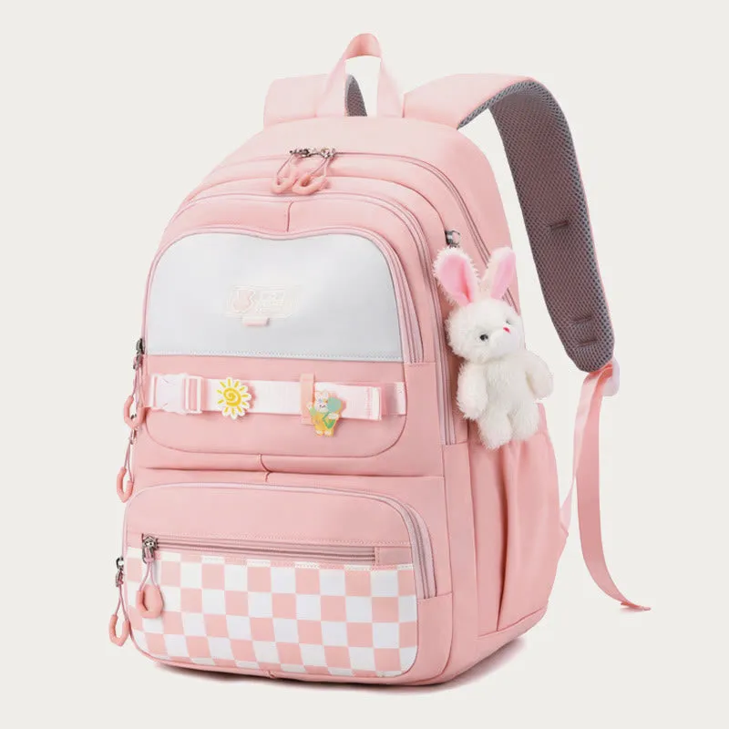 Backpack For Women Plaid Pattern Bright Color Simple Schoolbag