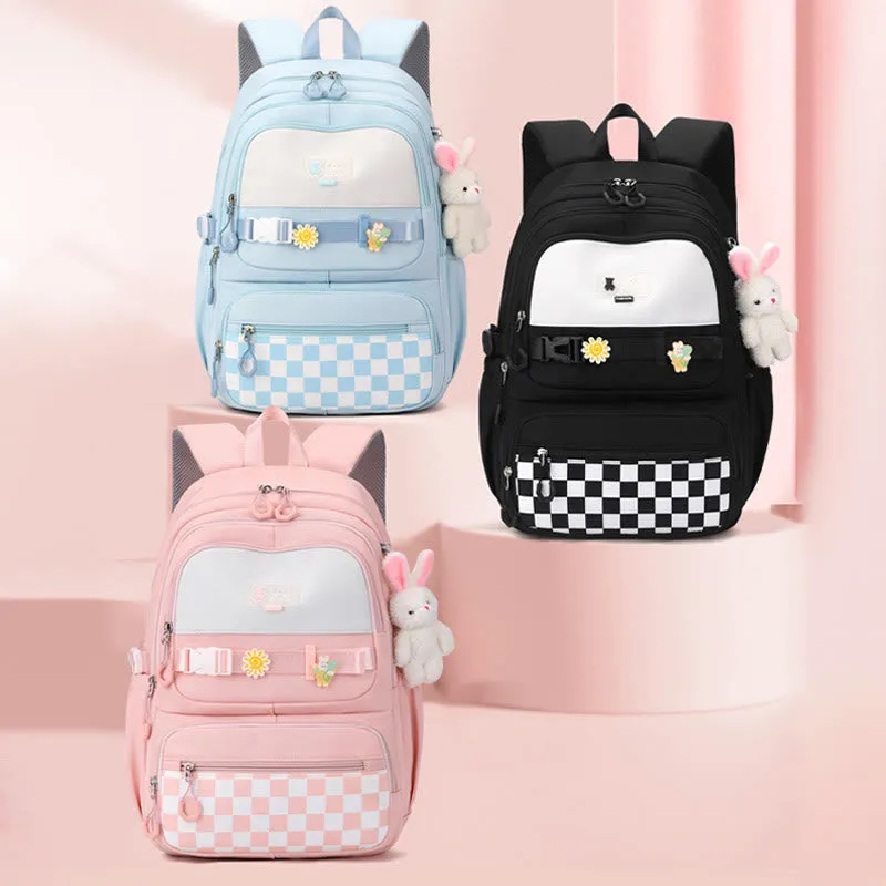 Backpack For Women Plaid Pattern Bright Color Simple Schoolbag