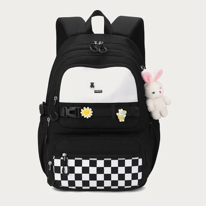 Backpack For Women Plaid Pattern Bright Color Simple Schoolbag