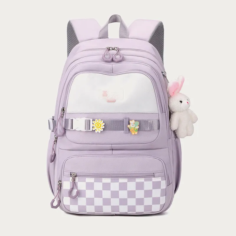 Backpack For Women Plaid Pattern Bright Color Simple Schoolbag