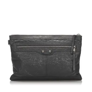 Balenciaga Grey Clip Moto Medium Agneau Clutch Bag