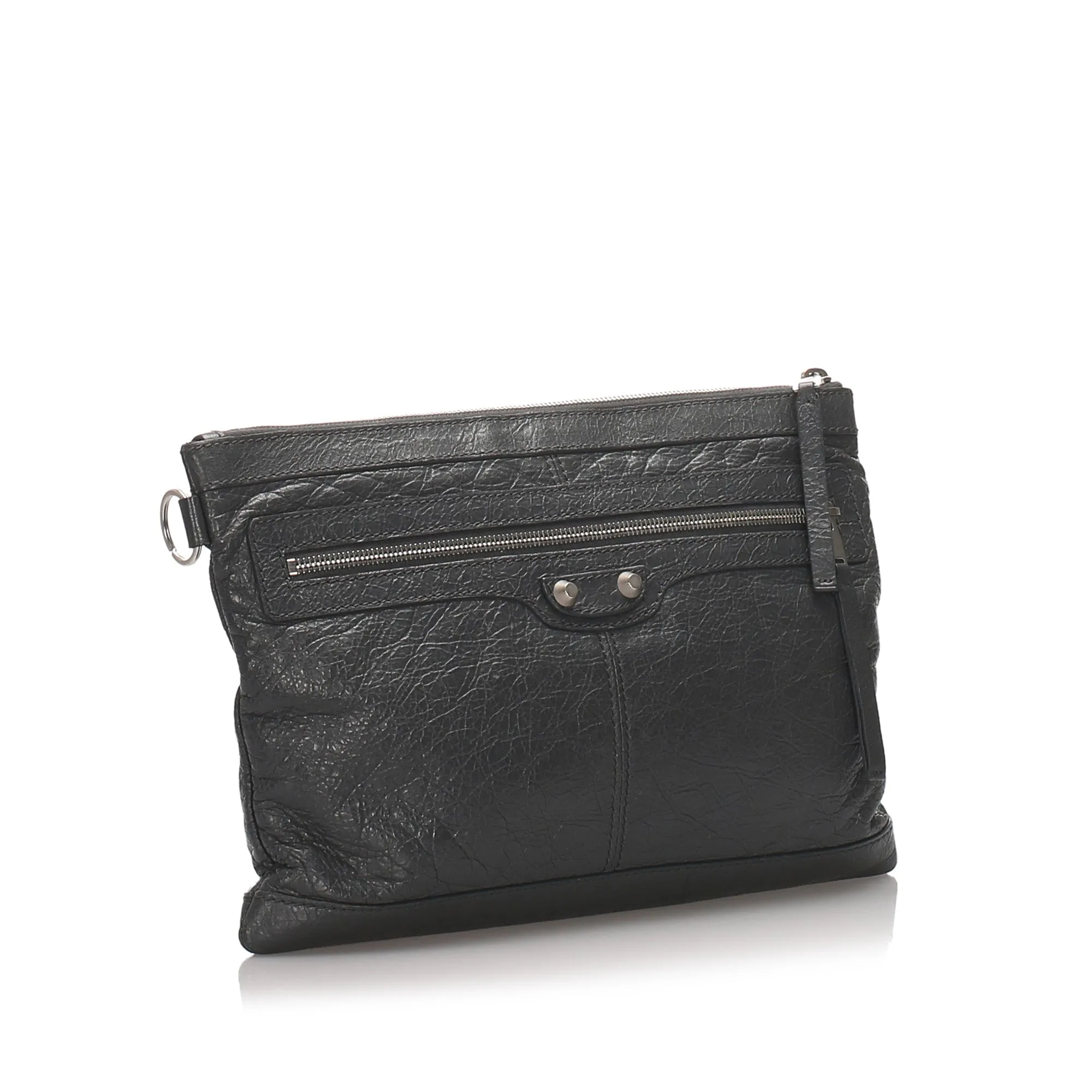 Balenciaga Grey Clip Moto Medium Agneau Clutch Bag