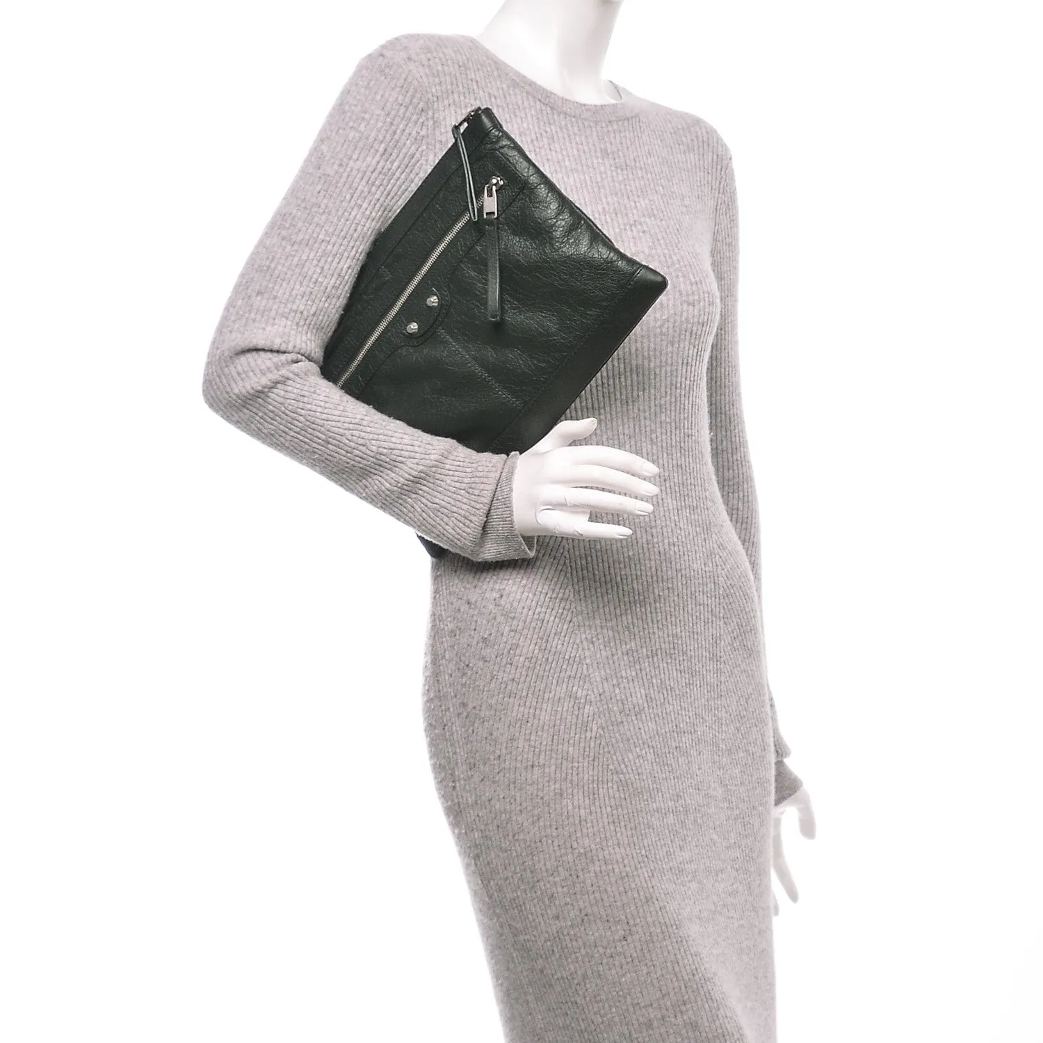 Balenciaga Grey Clip Moto Medium Agneau Clutch Bag