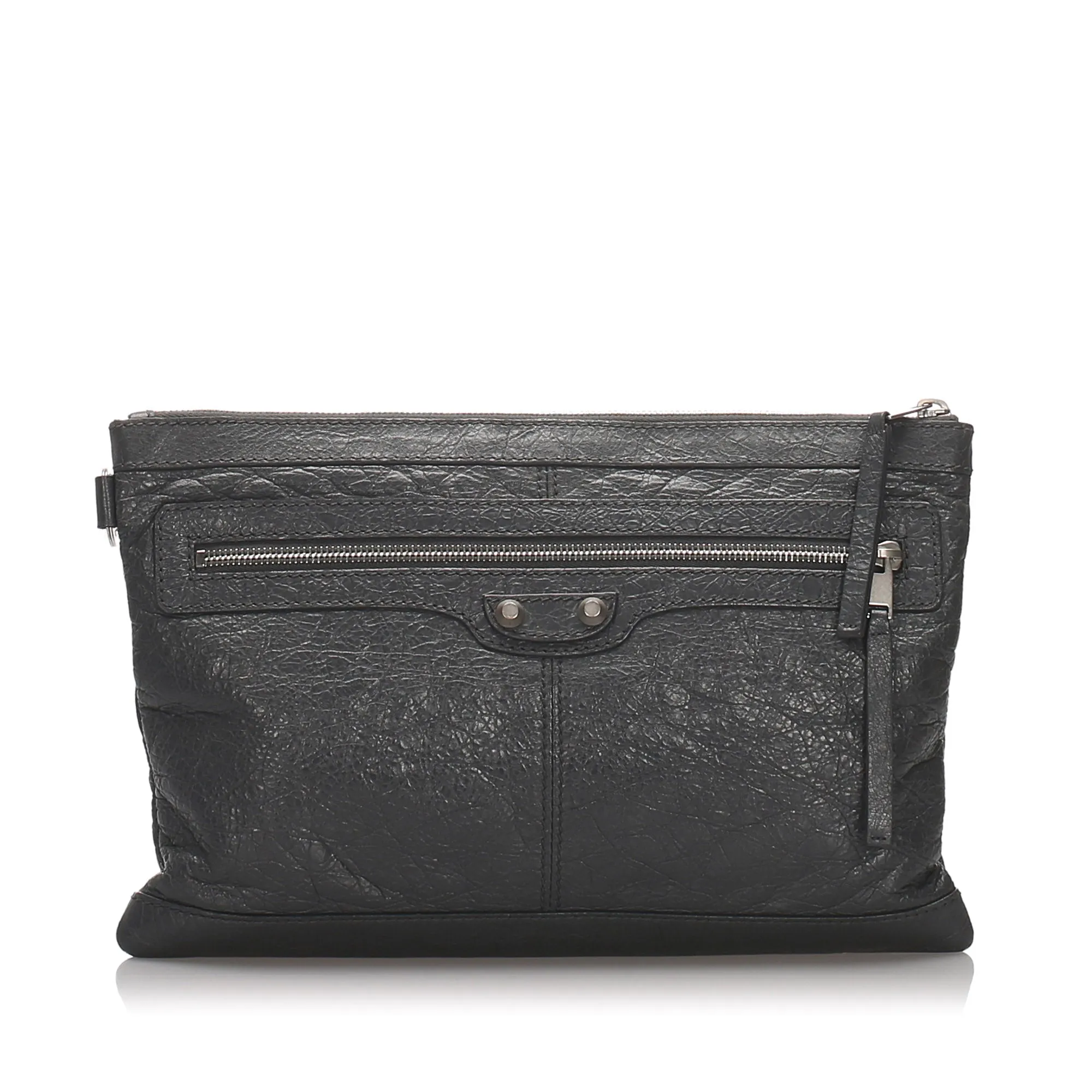 Balenciaga Grey Clip Moto Medium Agneau Clutch Bag