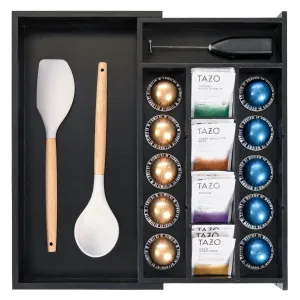 Bamboo Tea Bags & Coffee Pods Drawer Organizer Black Finish