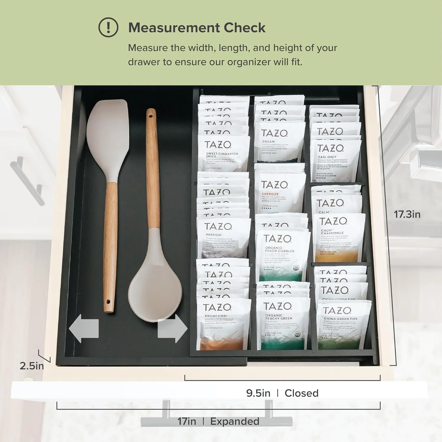 Bamboo Tea Bags & Coffee Pods Drawer Organizer Black Finish