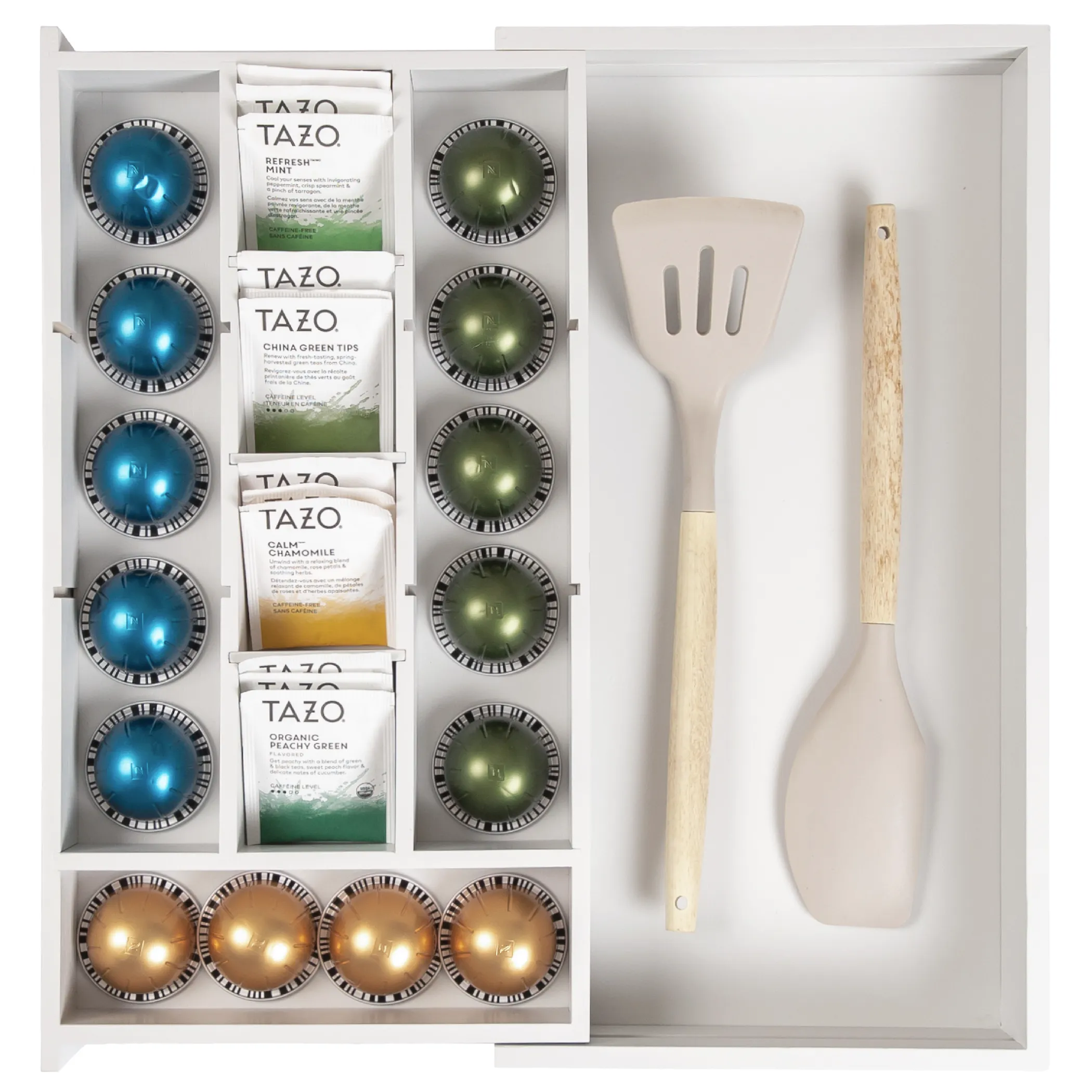 Bamboo Tea Bags & Coffee Pods Drawer Organizer White Finish