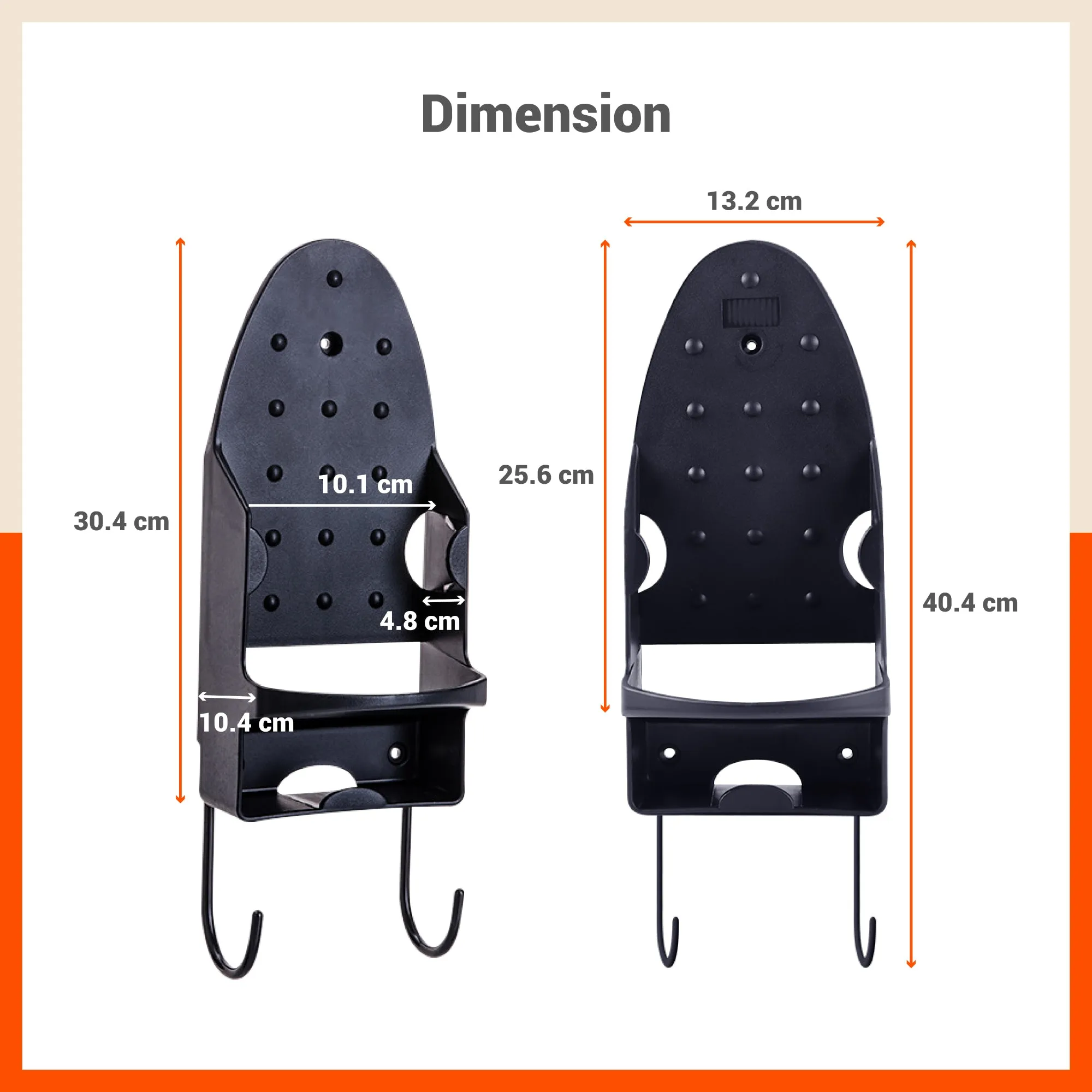 Bathla Heat Resistant Wall Mounted Iron Board Holder with Steel Hooks | Space Saving Design - Organised Cables | Black