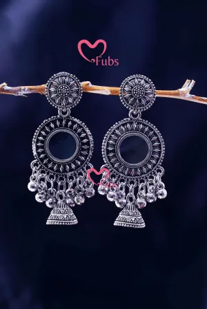 Beautiful Oxidised Silver Mirror Jhumkas