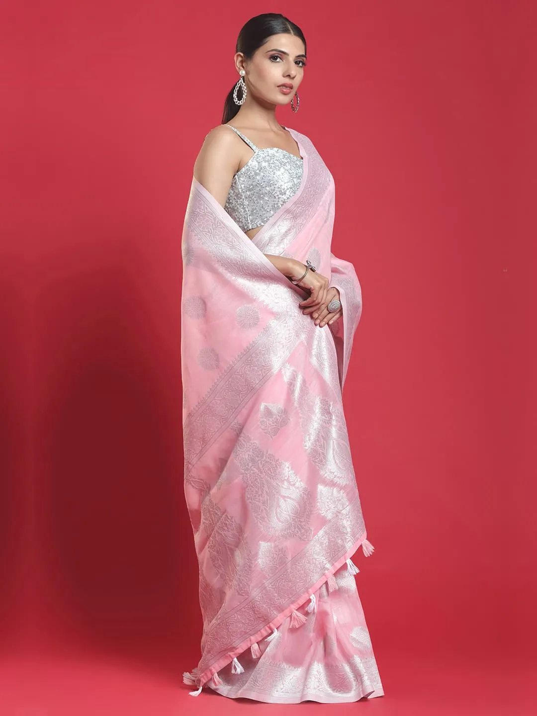 Beautiful Pink Cotton Silk Saree