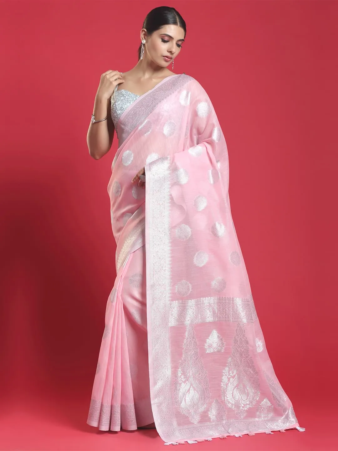 Beautiful Pink Cotton Silk Saree