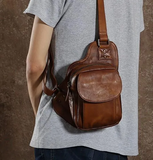 Best Sling Bag for Men Leather Chest Bag for Men Cool Sling Bag Small Sling Bag
