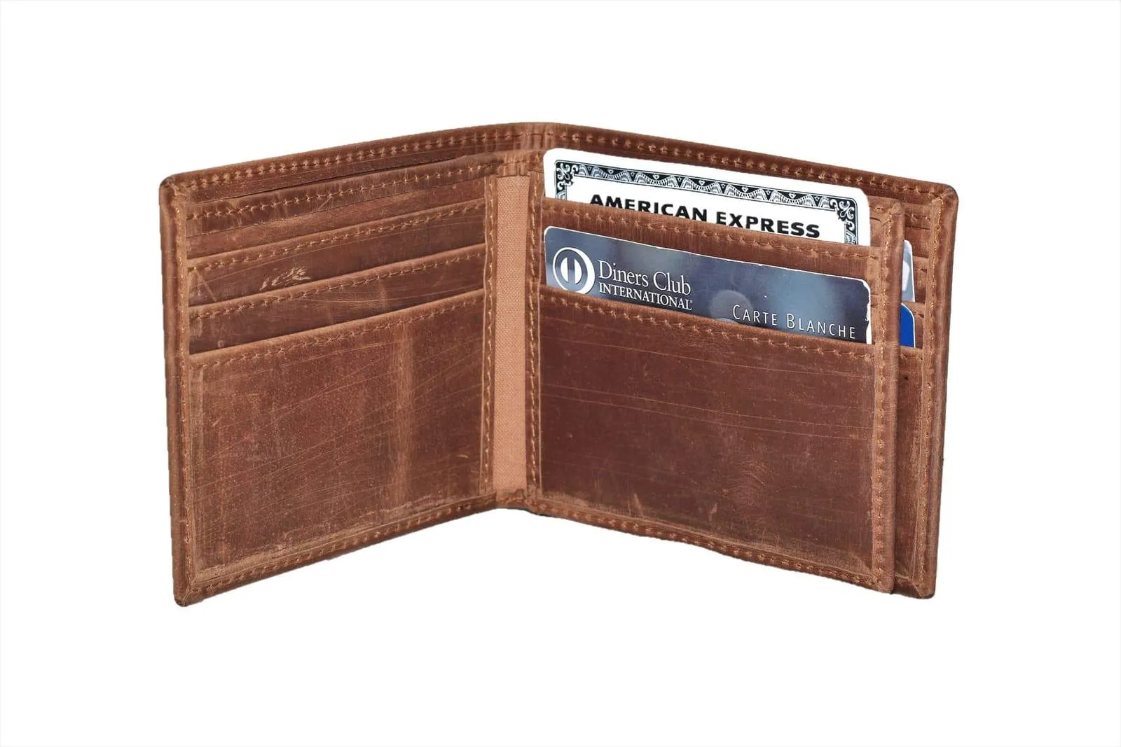 Bifold slim distressed leather Wallet - Side flap