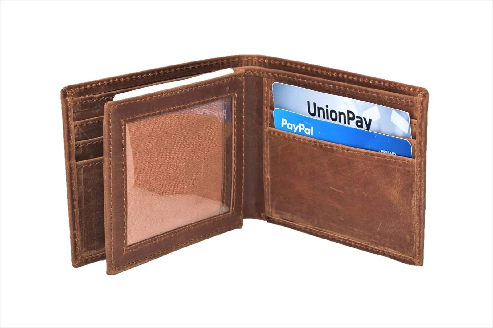 Bifold slim distressed leather Wallet - Side flap