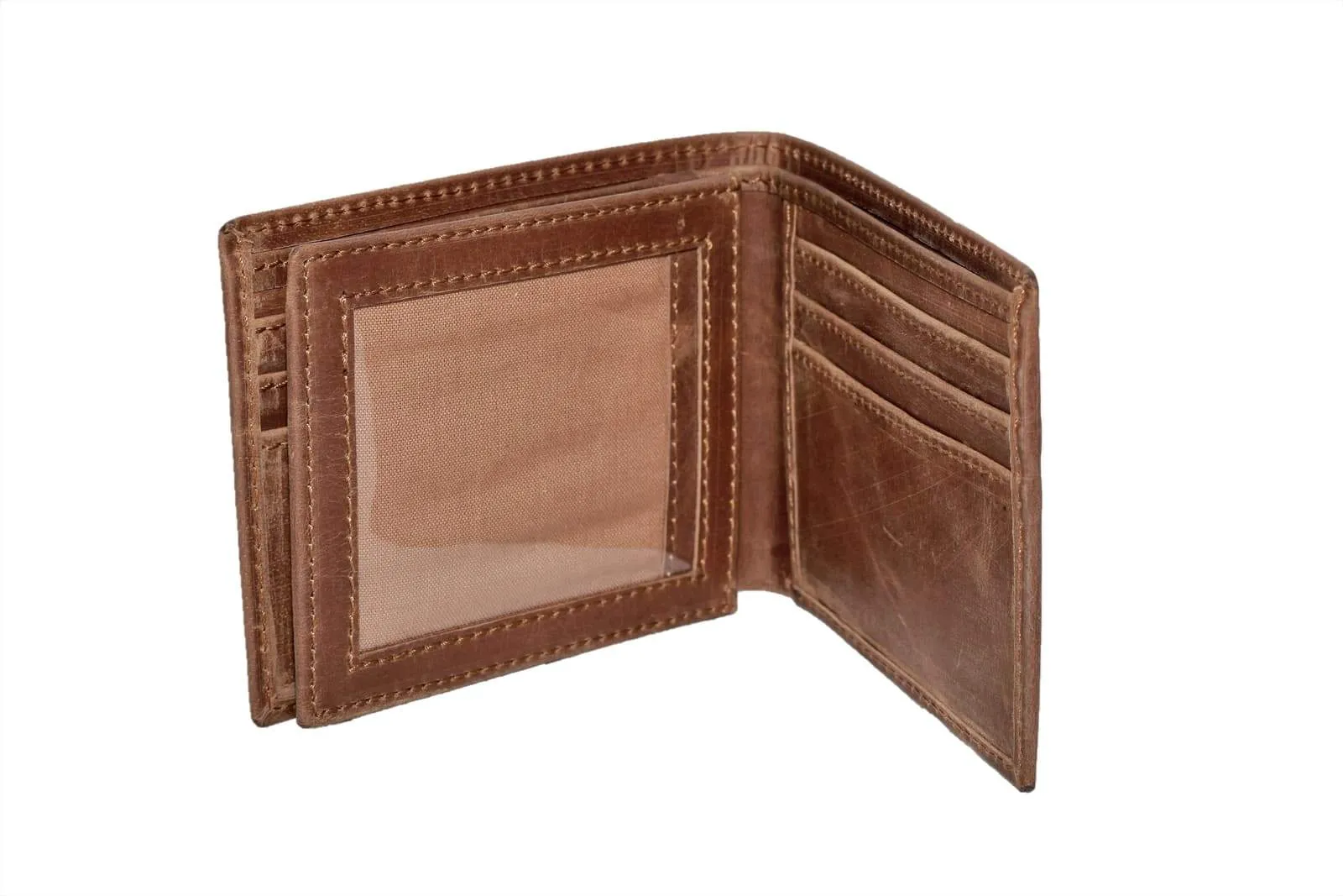 Bifold slim distressed leather Wallet - Side flap