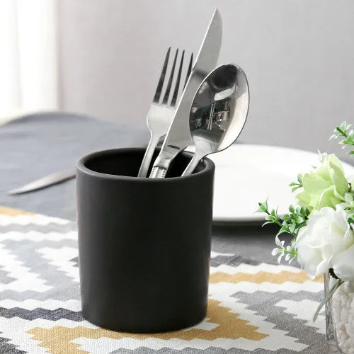 Black Ceramic Kitchen Crock Utensil Silverware Holder, Set of 2