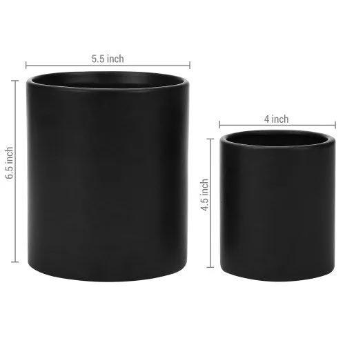 Black Ceramic Kitchen Crock Utensil Silverware Holder, Set of 2