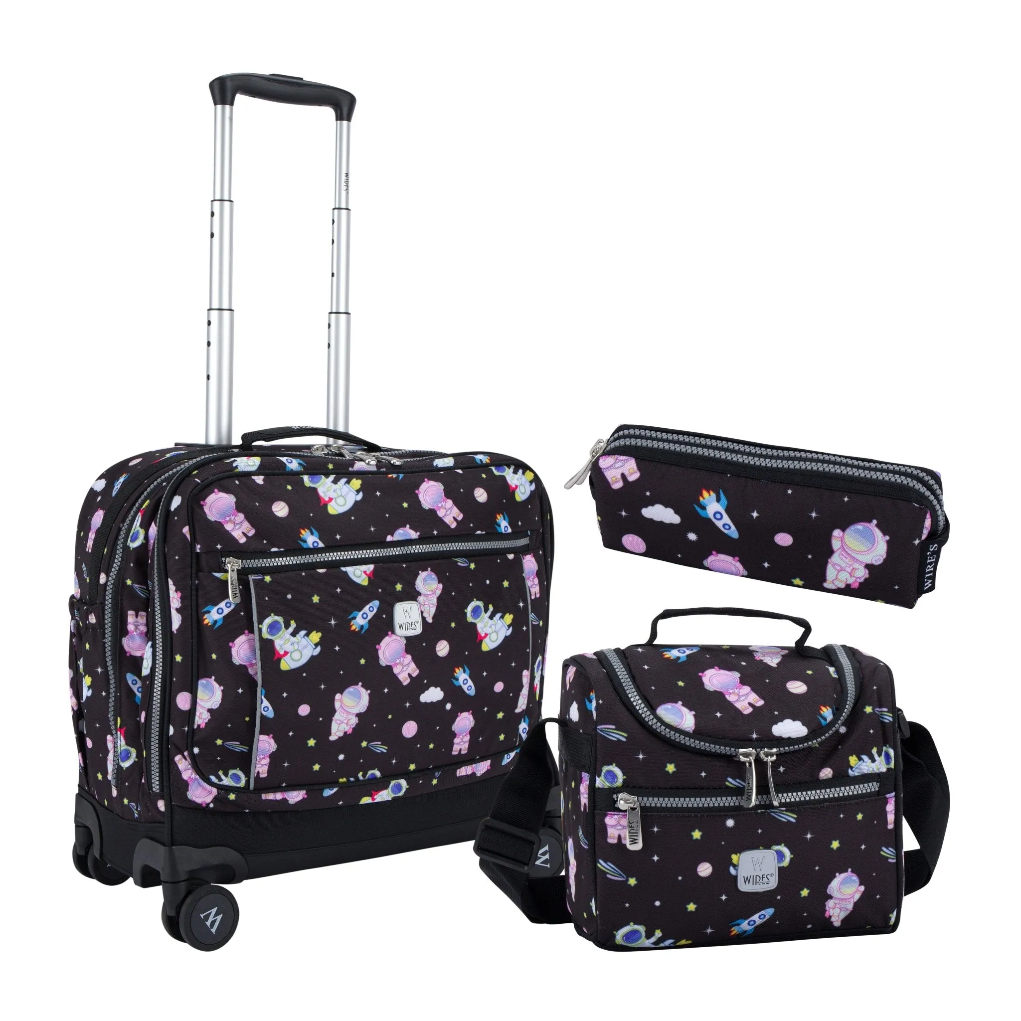 Black Space School Bag Trolley Set of 4(Lunch Bag & Pencil Case) Lunch Box