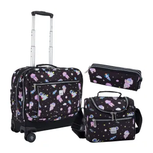 Black Space School Bag Trolley Set of 4(Lunch Bag & Pencil Case) Lunch Box