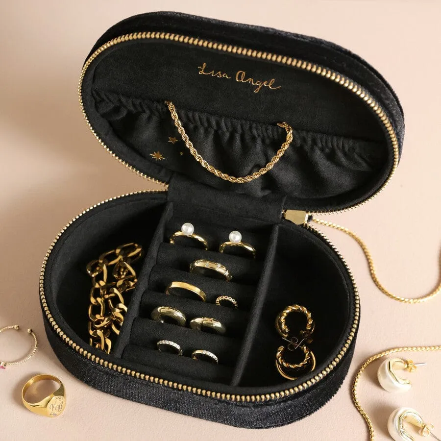 Black Starry Night Printed Velvet Oval Jewelry Case