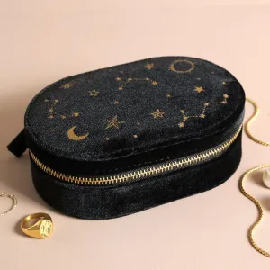 Black Starry Night Printed Velvet Oval Jewelry Case