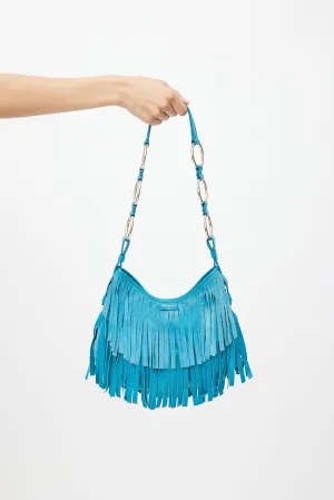 Blue Suede Boheme Fringe Shoulder Bag