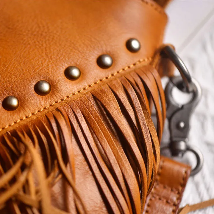 Boho Ladies Black Leather Fringe Purse Cross Shoulder Bag