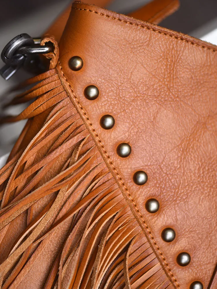 Boho Ladies Black Leather Fringe Purse Cross Shoulder Bag