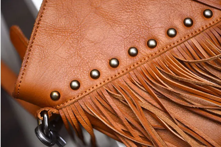 Boho Ladies Black Leather Fringe Purse Cross Shoulder Bag