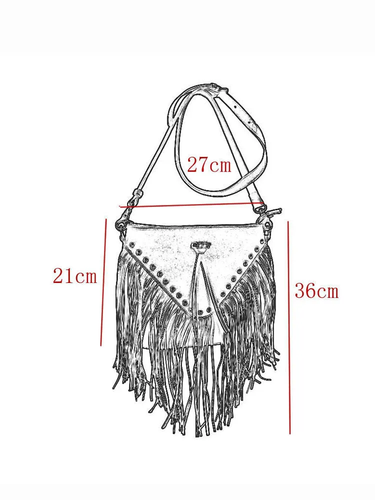 Boho Ladies Black Leather Fringe Purse Cross Shoulder Bag