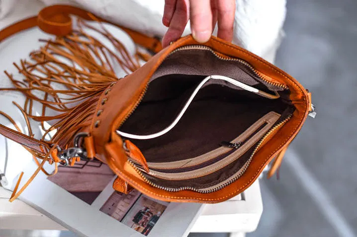 Boho Ladies Black Leather Fringe Purse Cross Shoulder Bag