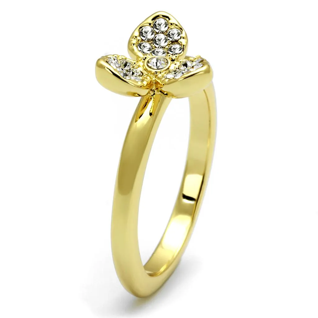 Brass Ring with Top Grade Crystal in Clear for Women Style LO4097