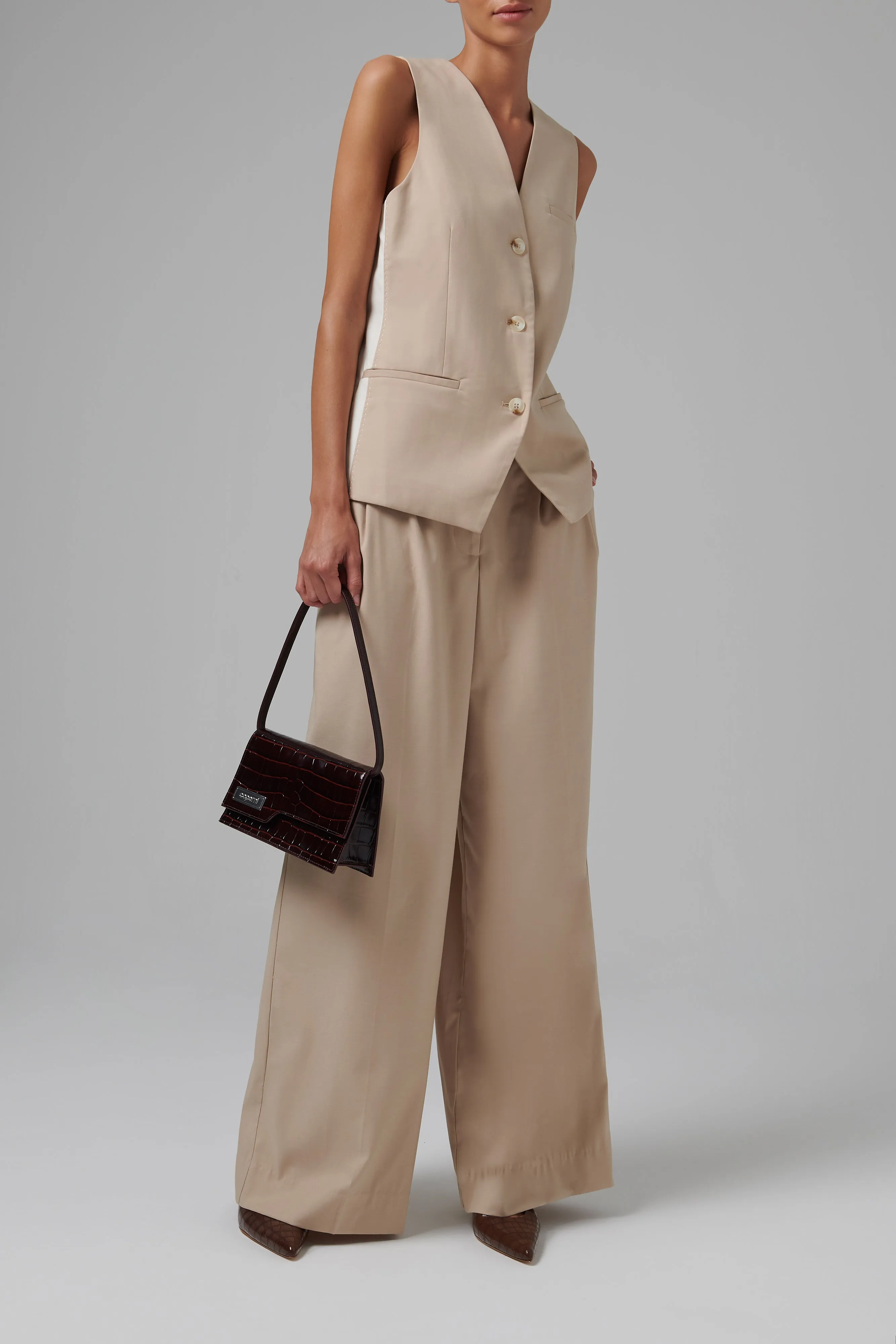 Brown Croco Leather Shoulder Bag